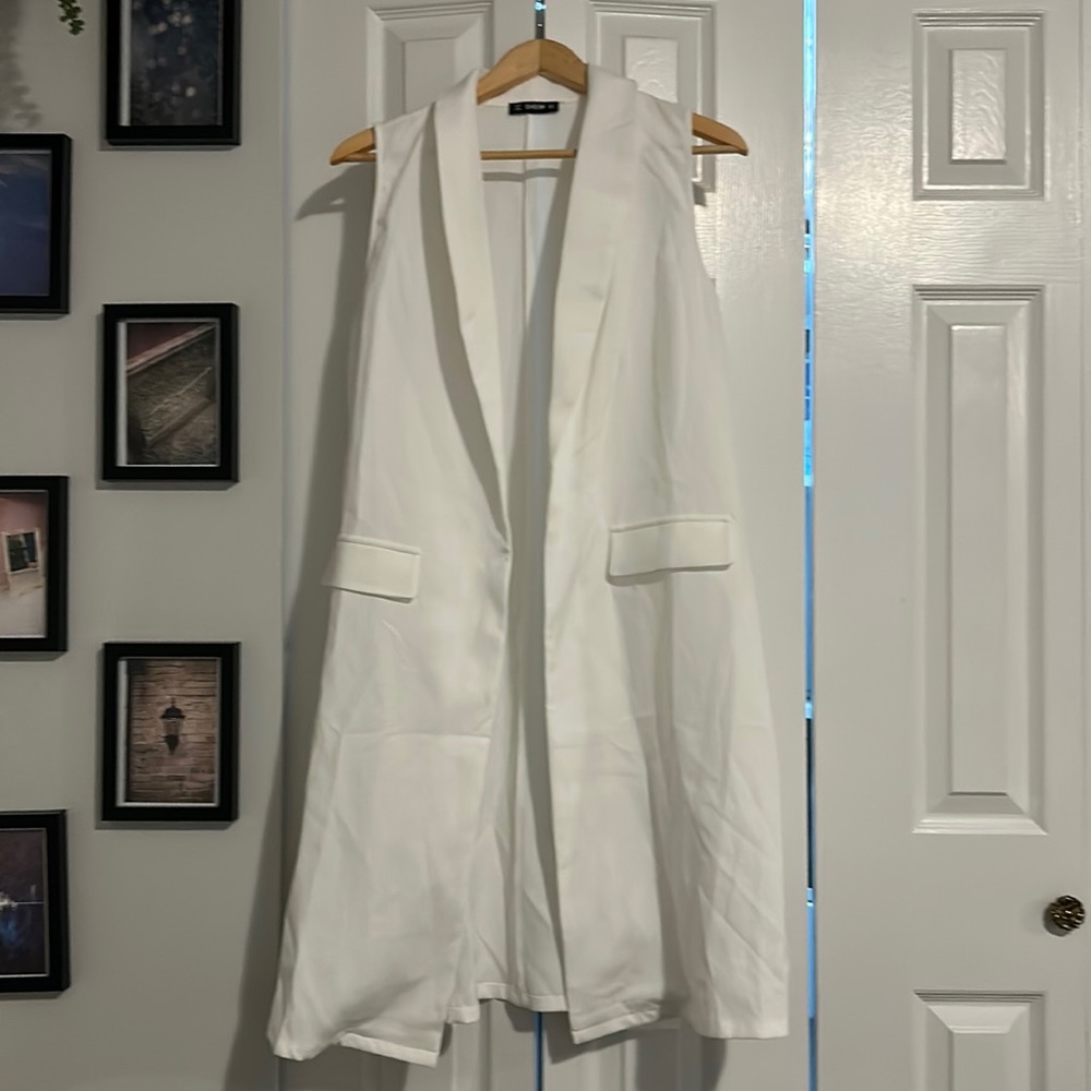 Shein Vest white womens sleeveless long blazer - size large